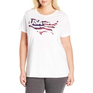 JUST My Size Womens Plus-Size Short Sleeve Crew Neck Tee(White Usa Flag)