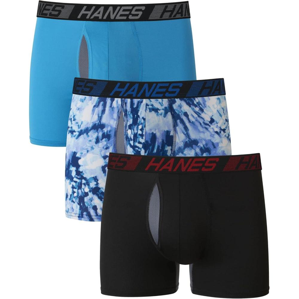 imageHanes Mens Boxer Briefs Underwear Total Support Pouch XTemp Cooling and Odor Control 3PackBlackTie DyeBlue