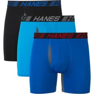 Hanes Men’s Boxer Briefs Underwear, Total Support Pouch, X-Temp Cooling and Odor Control, 3-Pack(Awesome Blue/Palatinate Blue/Black)