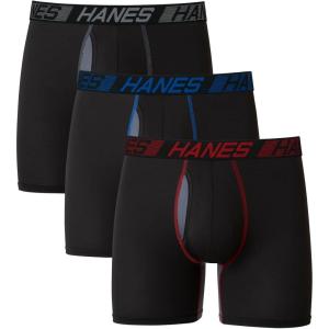 Hanes Men’s Boxer Briefs Underwear, Total Support Pouch, X-Temp Cooling and Odor Control, 3-Pack(Black)