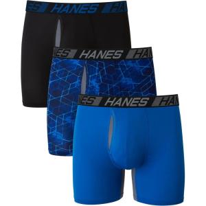 Hanes Men’s Boxer Briefs Underwear, Total Support Pouch, X-Temp Cooling and Odor Control, 3-Pack(Blue/Black)