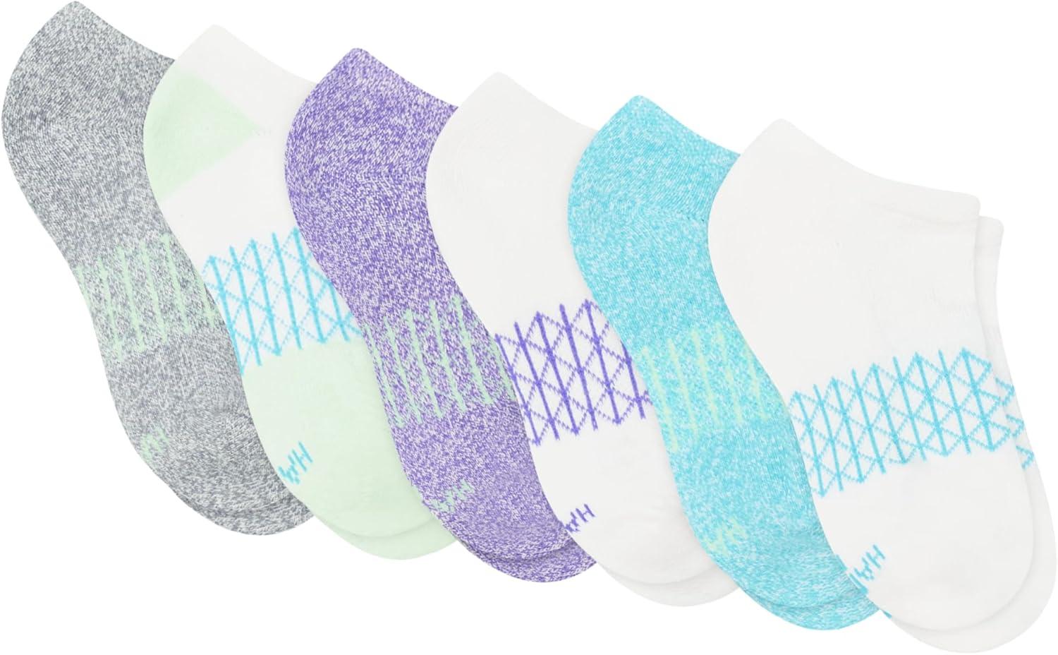 imageHanes girls Socks Pack Ankle Crew No Show 6 Pairs Absolute Active Cushioned Ankle Socks for GirlsNo Show WhitePurple