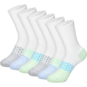 Hanes girls Socks Pack, Ankle, Crew, No Show 6 Pairs, Absolute Active Cushioned Ankle Socks for Girls(Crew – White/Green)