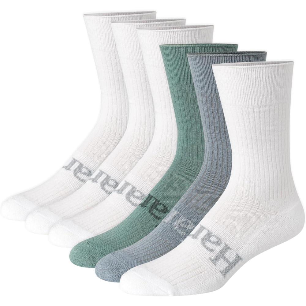 imageHanes Mens Originals Supersoft Crew Socks Stretch Crew Socks For Men 612 6PairsGreenGrayWhite