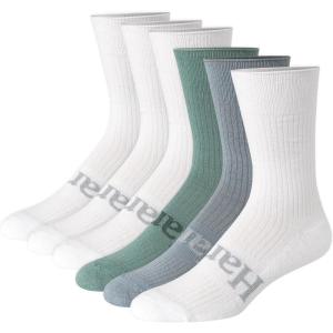 Hanes Men’s Originals Supersoft Crew Socks, Stretch Crew Socks For Men, 6-12, 6-Pairs(Green/Gray/White)