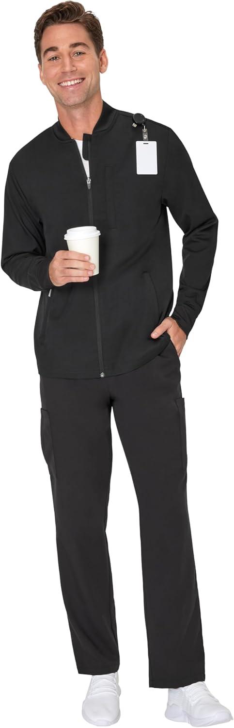 imageHanes Mens Scrubs Healthcare Jacket Zipup Scrub Jacket for Men Moisturewicking amp Odor ControlNew Ebony