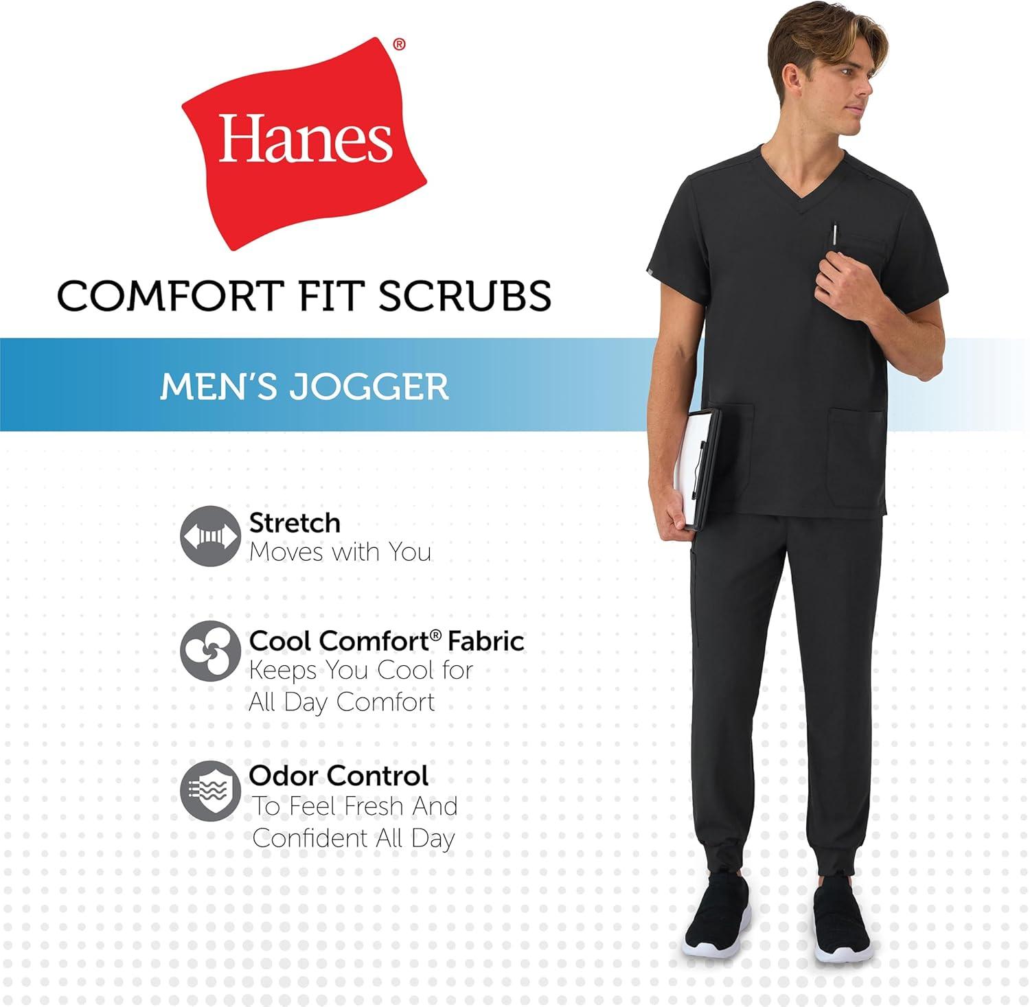imageHanes Mens Scrubs Healthcare Joggers Scrub Joggers for Men MoistureWicking amp Odor Control Multiple PocketsNew Ebony