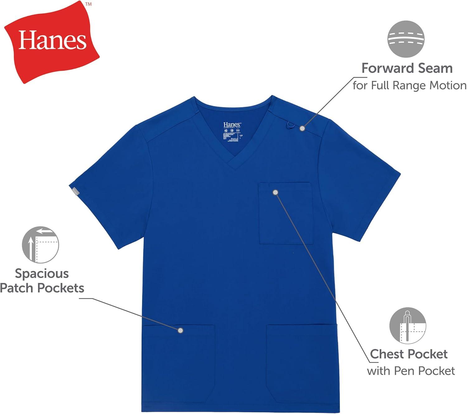 imageHanes Mens Scrubs Healthcare Top MoistureWicking Stretch Scrub Shirts for Men Odor ControlAthletic Navy