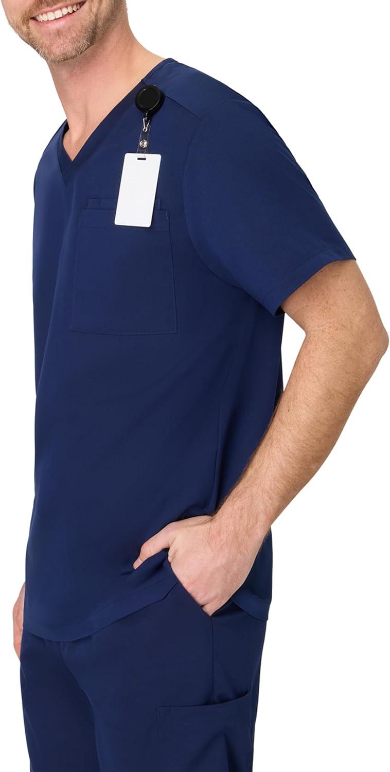 imageHanes Mens Scrubs Healthcare Top Scrub Shirt for Men MoistureWicking amp Odor Control One PocketAthletic Navy