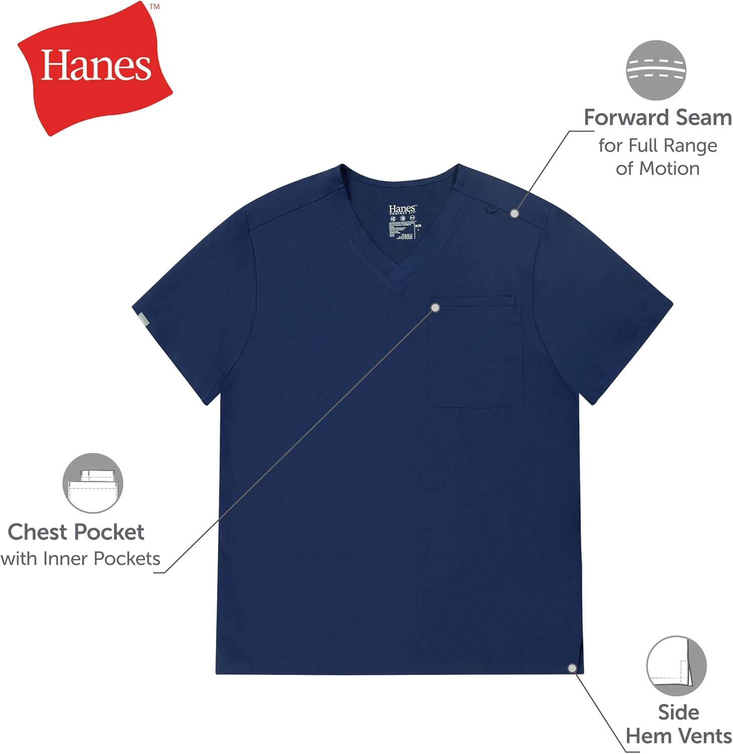 imageHanes Mens Scrubs Healthcare Top Scrub Shirt for Men MoistureWicking amp Odor Control One PocketAthletic Navy