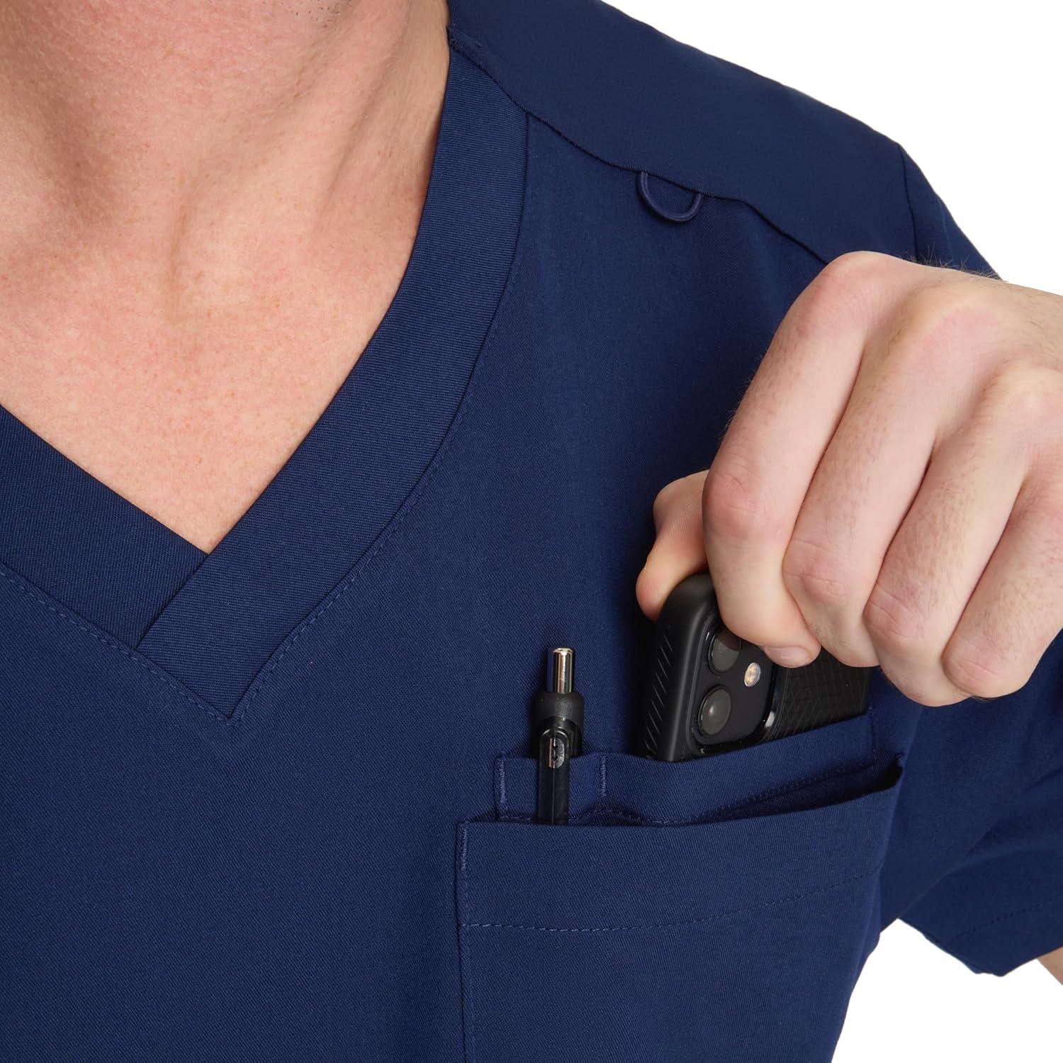 imageHanes Mens Scrubs Healthcare Top Scrub Shirt for Men MoistureWicking amp Odor Control One PocketAthletic Navy