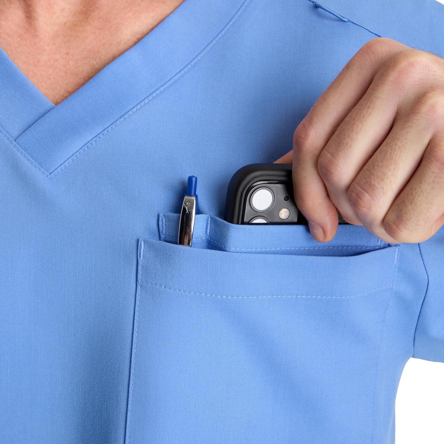 imageHanes Mens Scrubs Healthcare Top Scrub Shirt for Men MoistureWicking amp Odor Control One PocketCeil Blue 2