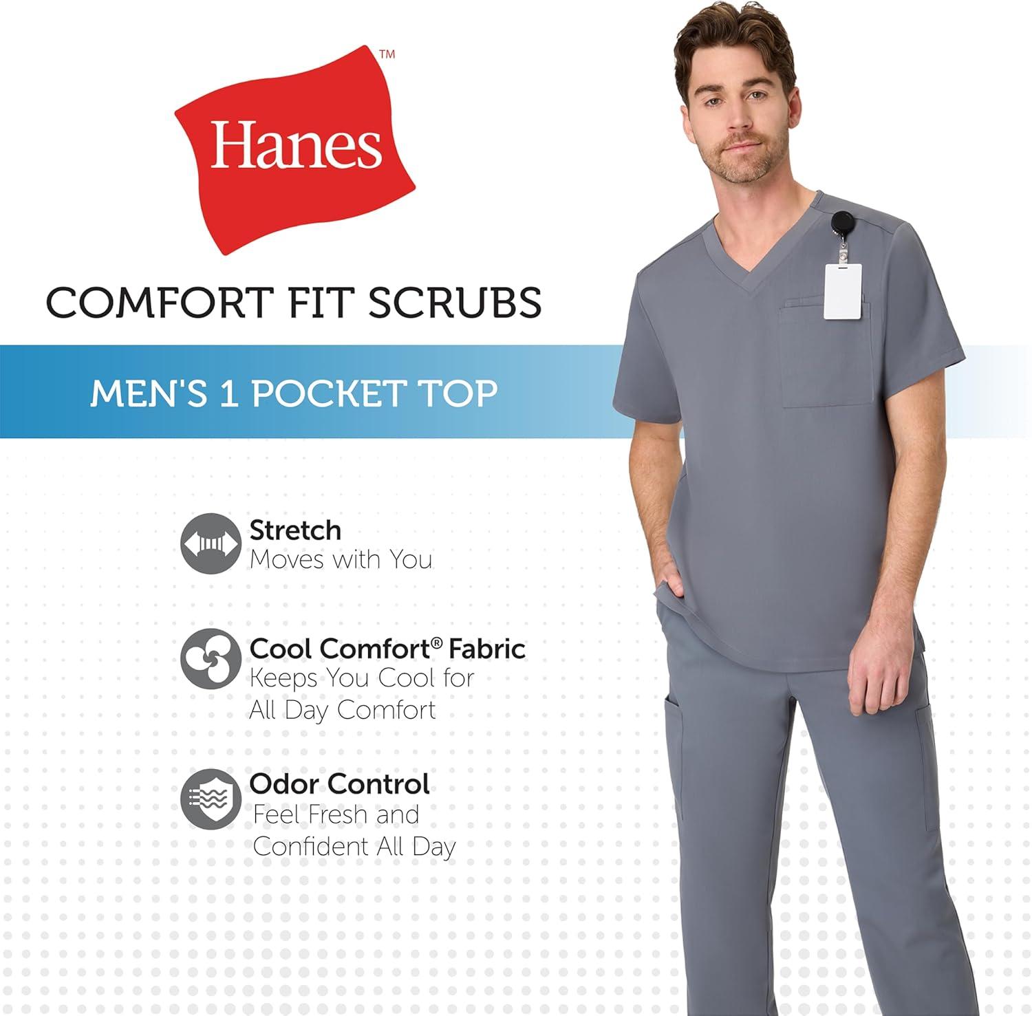 imageHanes Mens Scrubs Healthcare Top Scrub Shirt for Men MoistureWicking amp Odor Control One PocketRoyal Blue