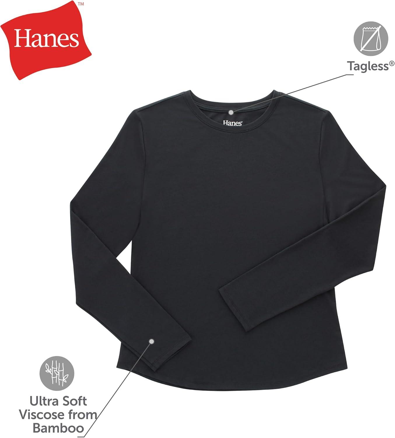 imageHanes Womens Comfort Fit Scrubs Underscrub Supersoft Viscose from Bamboo Long Sleeve ShirtNew Ebony