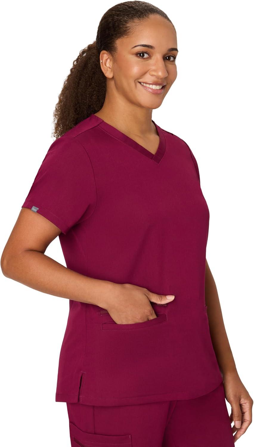 imageHanes Womens Hanes Womens Premium Scrubs Top with Pockets Comfort Fit Scrubs for Women Nurse EssentialsAfternoon Burgundy