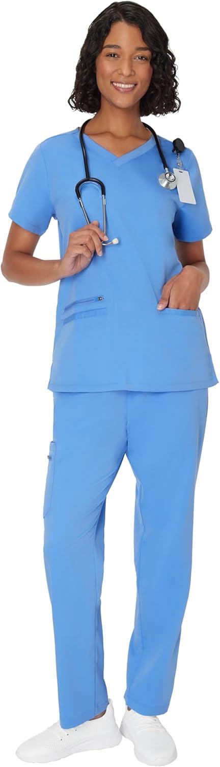 imageHanes Womens Hanes Womens Premium Scrubs Top with Pockets Comfort Fit Scrubs for Women Nurse EssentialsCeil Blue 2