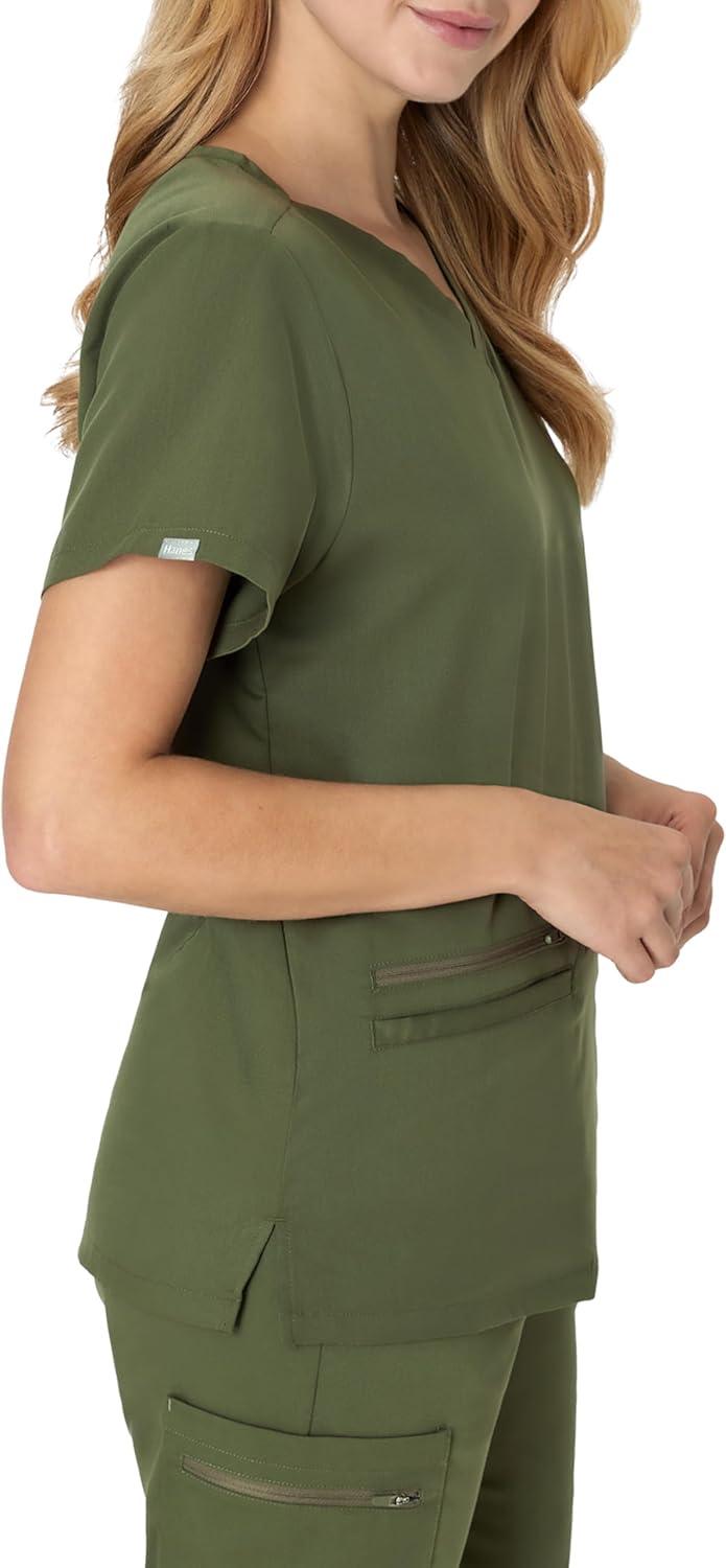 imageHanes Womens Hanes Womens Premium Scrubs Top with Pockets Comfort Fit Scrubs for Women Nurse EssentialsGreen Moss