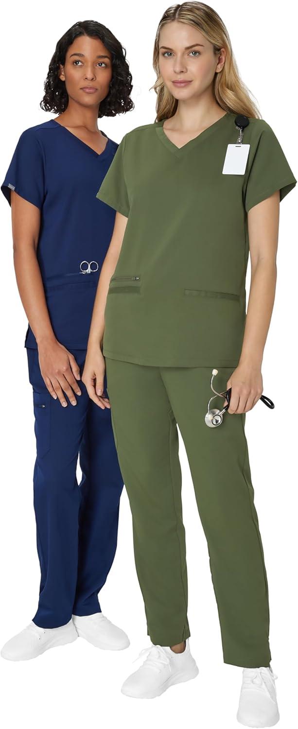imageHanes Womens Hanes Womens Premium Scrubs Top with Pockets Comfort Fit Scrubs for Women Nurse EssentialsGreen Moss