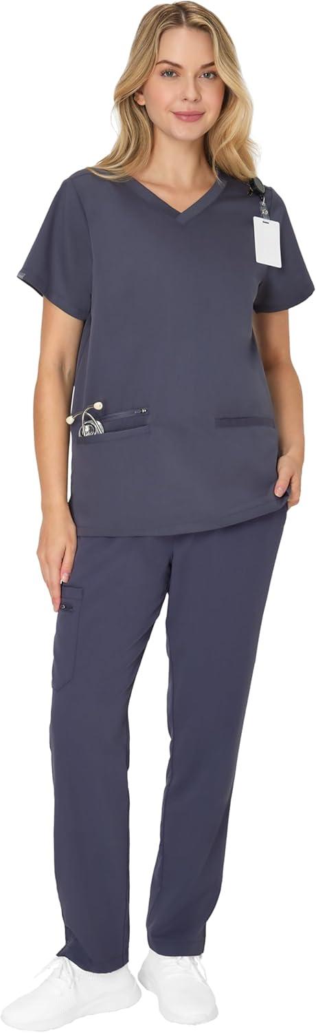 imageHanes Womens Hanes Womens Premium Scrubs Top with Pockets Comfort Fit Scrubs for Women Nurse EssentialsPeppercorn Grey