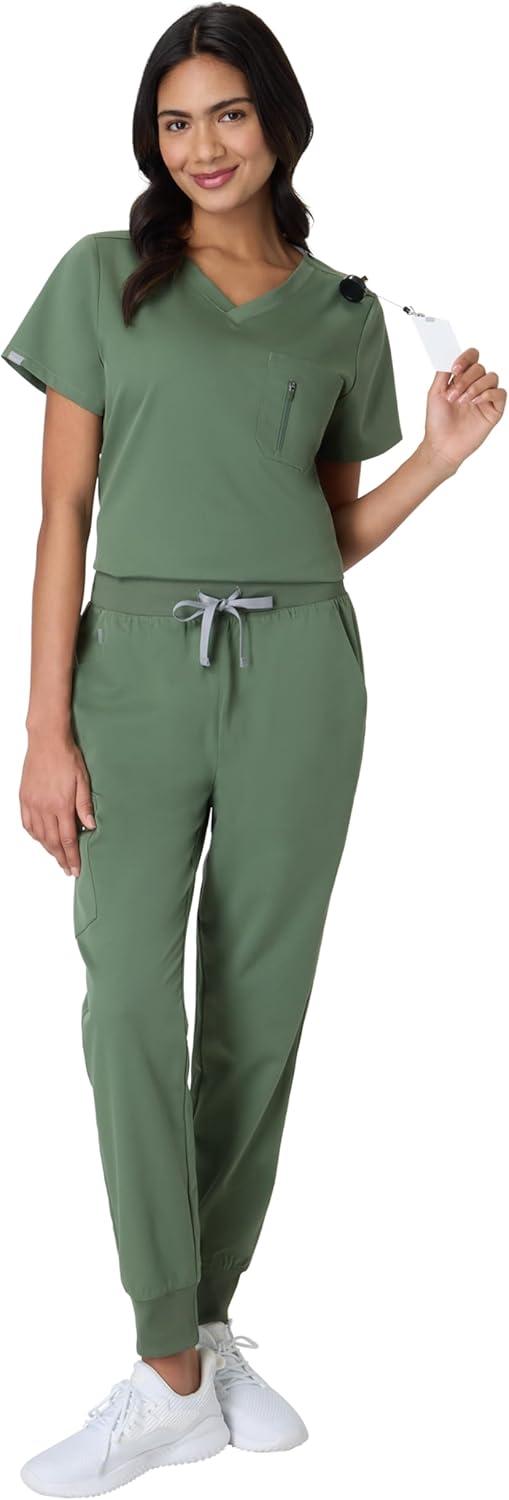 imageHanes Womens Premium Scrubs Top with Single Pocket Comfort Fit Scrubs for Women Nurse EssentialsGreen Moss