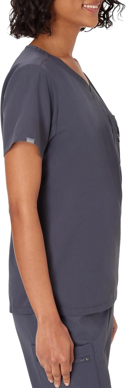 imageHanes Womens Premium Scrubs Top with Single Pocket Comfort Fit Scrubs for Women Nurse EssentialsPeppercorn Grey