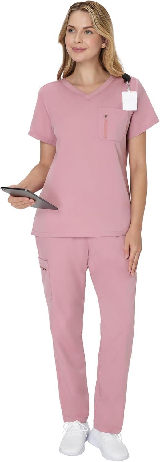 imageHanes Womens Premium Scrubs Top with Single Pocket Comfort Fit Scrubs for Women Nurse EssentialsPink Mauve