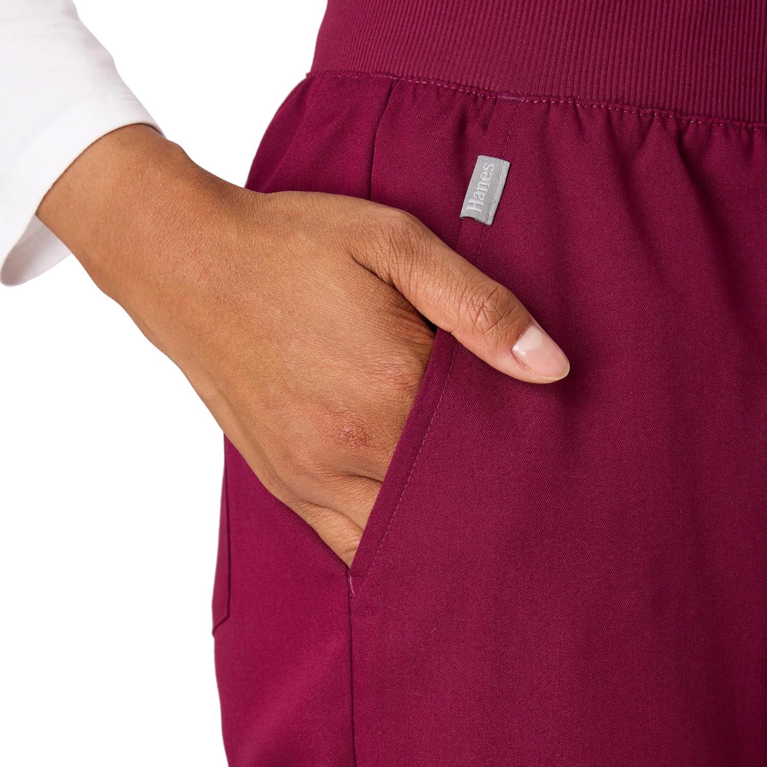 imageHanes Womens Scrub Joggers Comfort Fit Healthcare Pants for Women MoistureWicking Medical Scrubs with Odor ControlAfternoon Burgundy