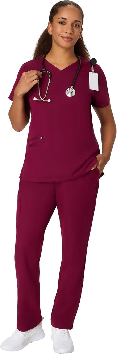 imageHanes Womens Scrub Pants Comfort Fit Healthcare Pants for Women MoistureWicking Medical ScrubsAfternoon Burgundy