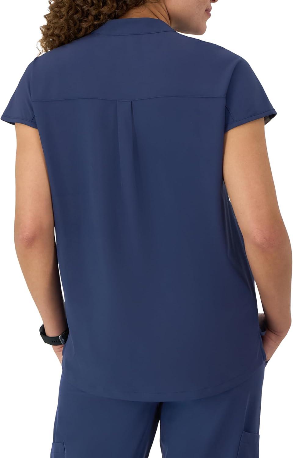imageHanes Womens Scrubs Healthcare Top with Mandarin Collar MoistureWicking Stretch Scrub ShirtAthletic Navy