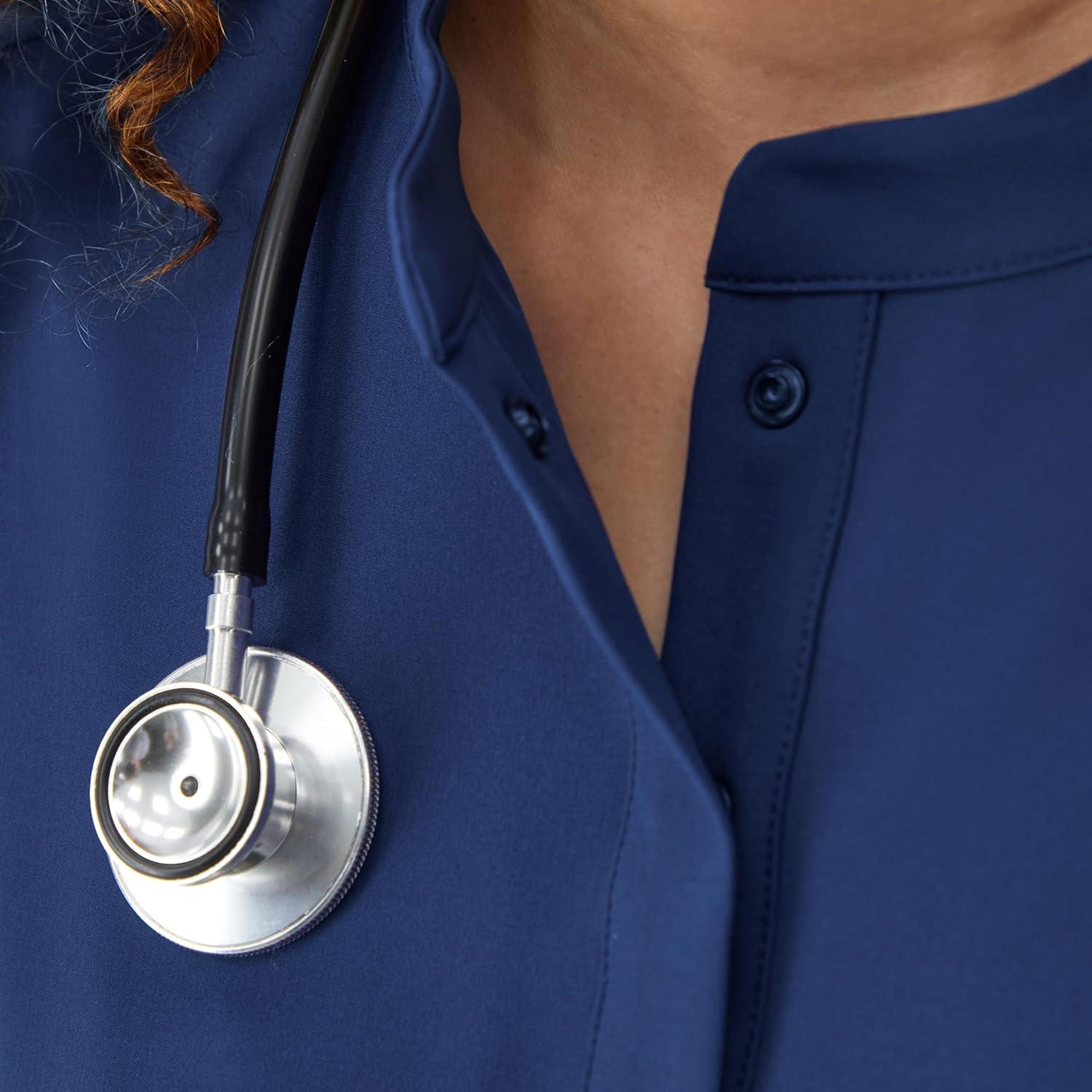 imageHanes Womens Scrubs Healthcare Top with Mandarin Collar MoistureWicking Stretch Scrub ShirtAthletic Navy