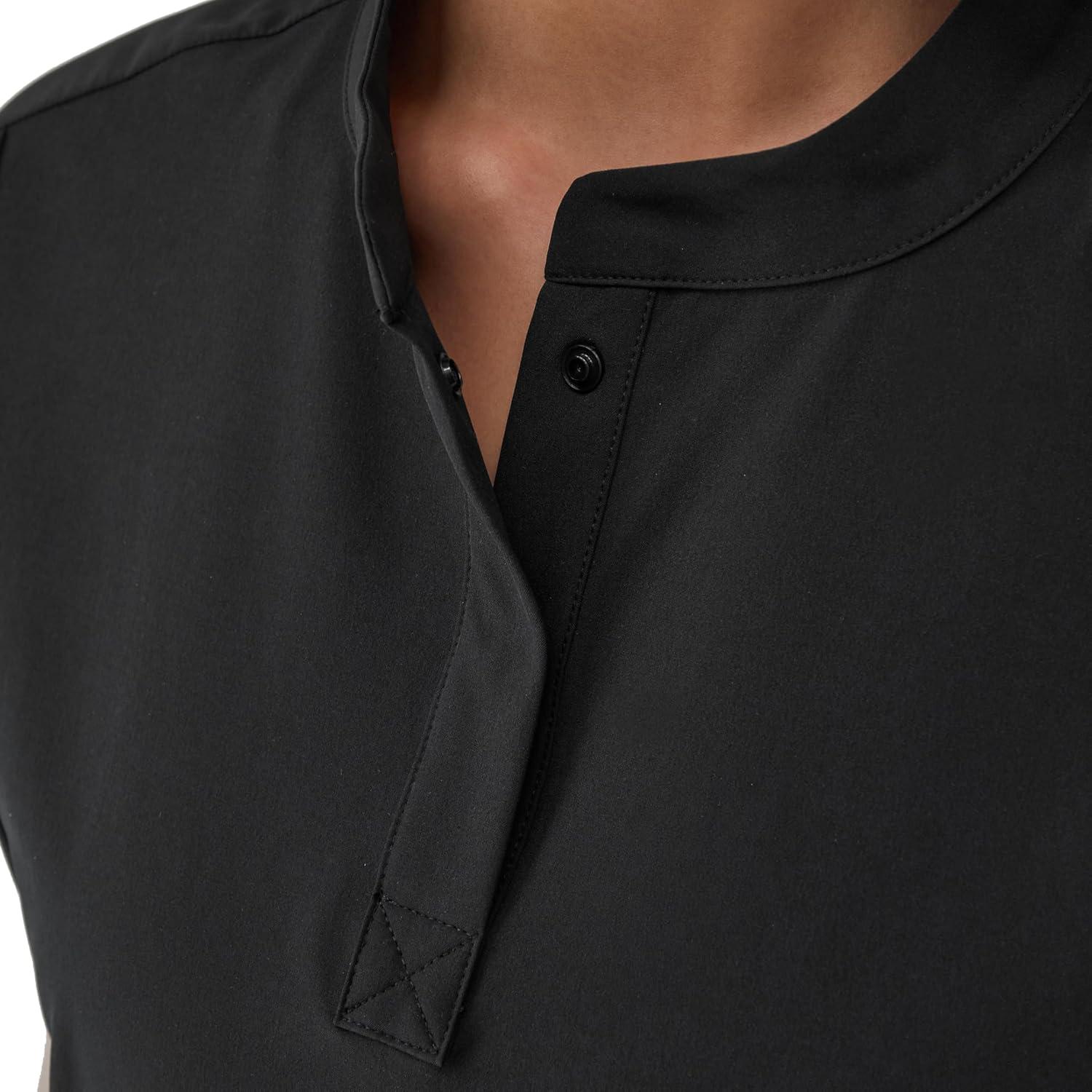 imageHanes Womens Scrubs Healthcare Top with Mandarin Collar MoistureWicking Stretch Scrub ShirtNew Ebony