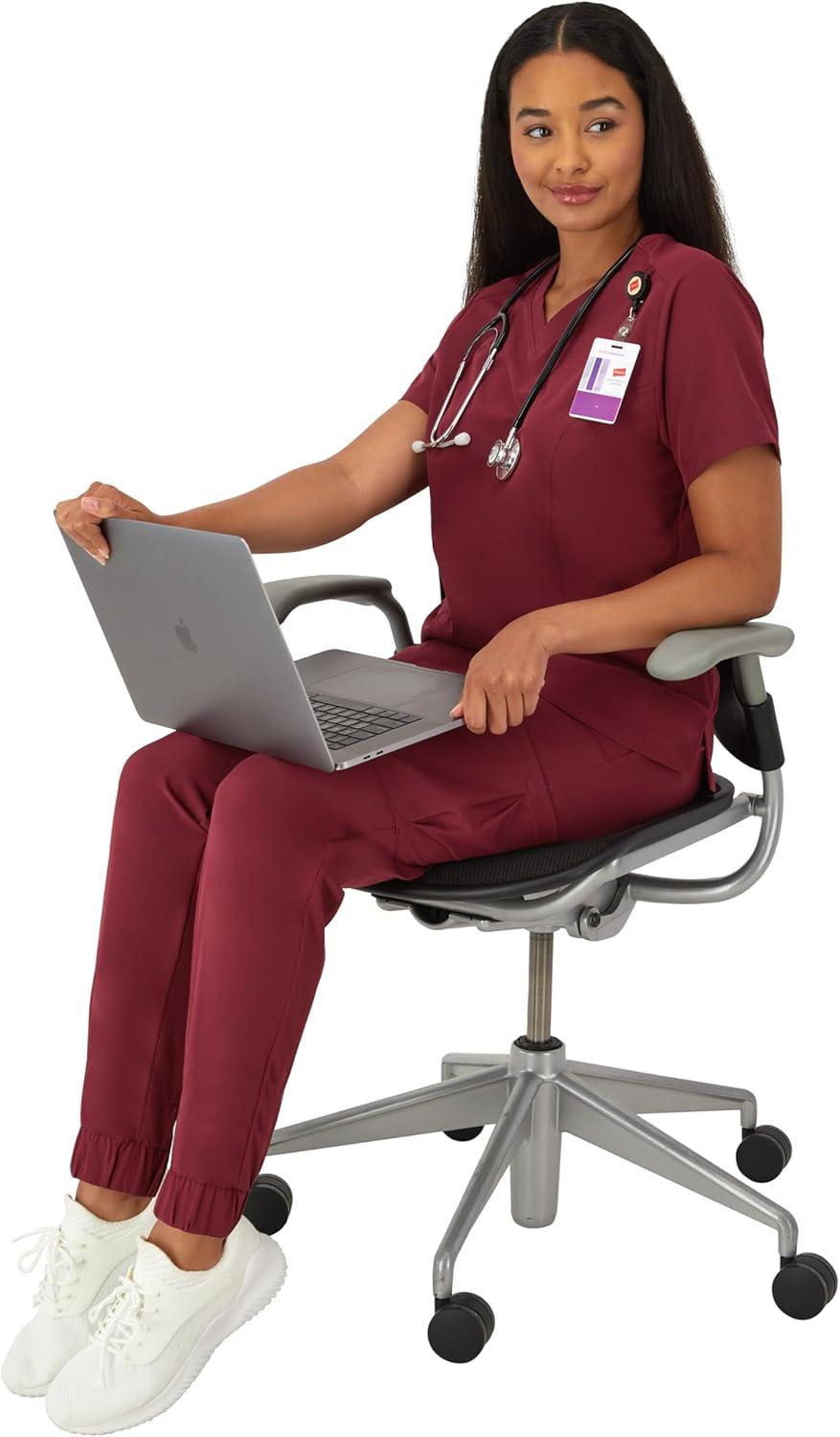 imageHanes Womens Scrubs Healthcare Top with VNeckline MoistureWicking Stretch Scrub ShirtsAfternoon Burgundy