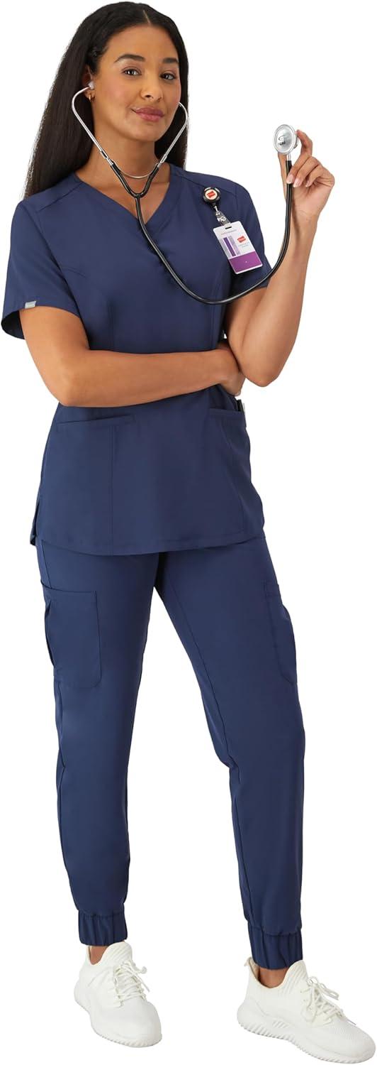 imageHanes Womens Scrubs Healthcare Top with VNeckline MoistureWicking Stretch Scrub ShirtsAthletic Navy