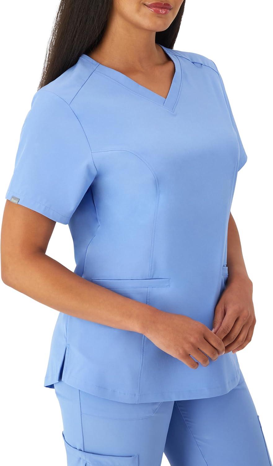 imageHanes Womens Scrubs Healthcare Top with VNeckline MoistureWicking Stretch Scrub ShirtsCeil Blue 2
