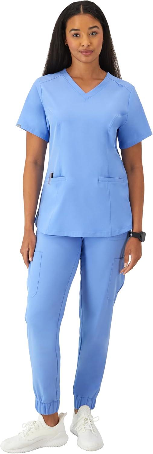 imageHanes Womens Scrubs Healthcare Top with VNeckline MoistureWicking Stretch Scrub ShirtsCeil Blue 2