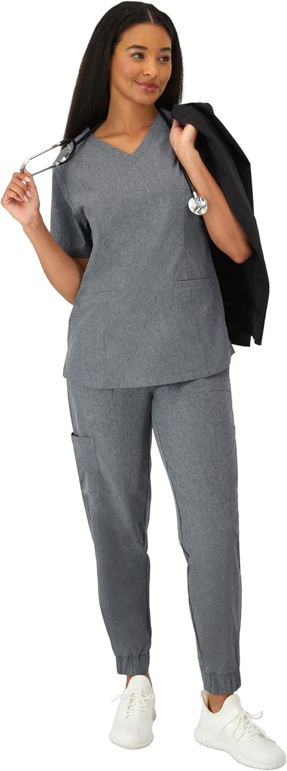 imageHanes Womens Scrubs Healthcare Top with VNeckline MoistureWicking Stretch Scrub ShirtsEbony Heather