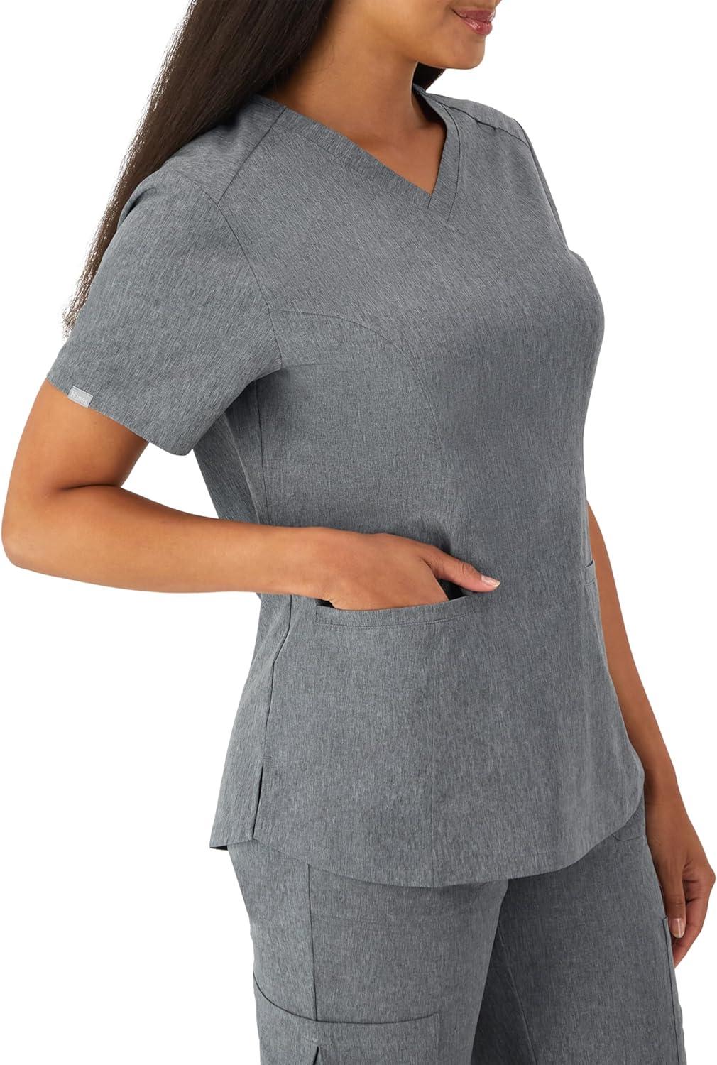 imageHanes Womens Scrubs Healthcare Top with VNeckline MoistureWicking Stretch Scrub ShirtsEbony Heather