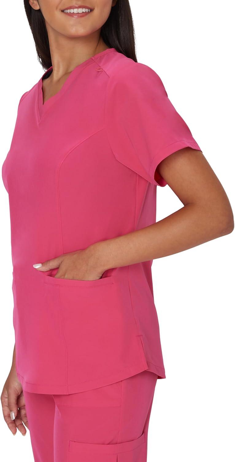 imageHanes Womens Scrubs Healthcare Top with VNeckline MoistureWicking Stretch Scrub ShirtsFuchsia Pink