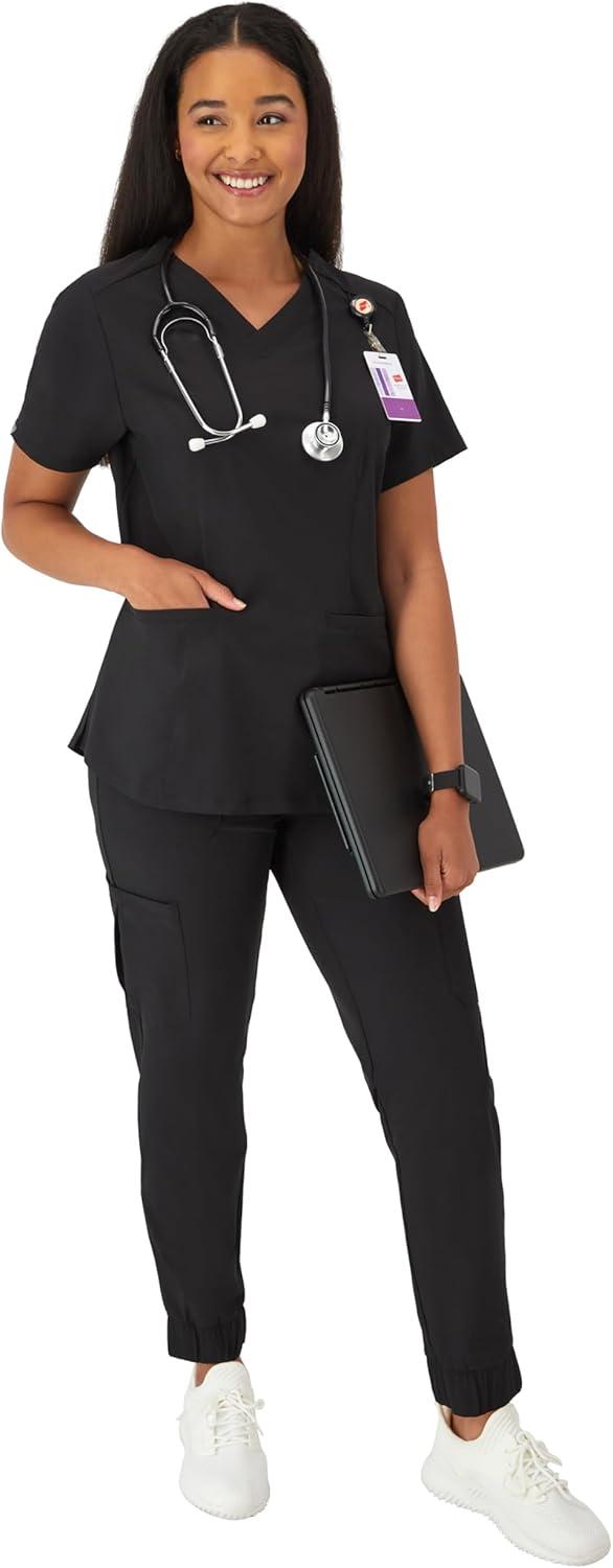 imageHanes Womens Scrubs Healthcare Top with VNeckline MoistureWicking Stretch Scrub ShirtsNew Ebony