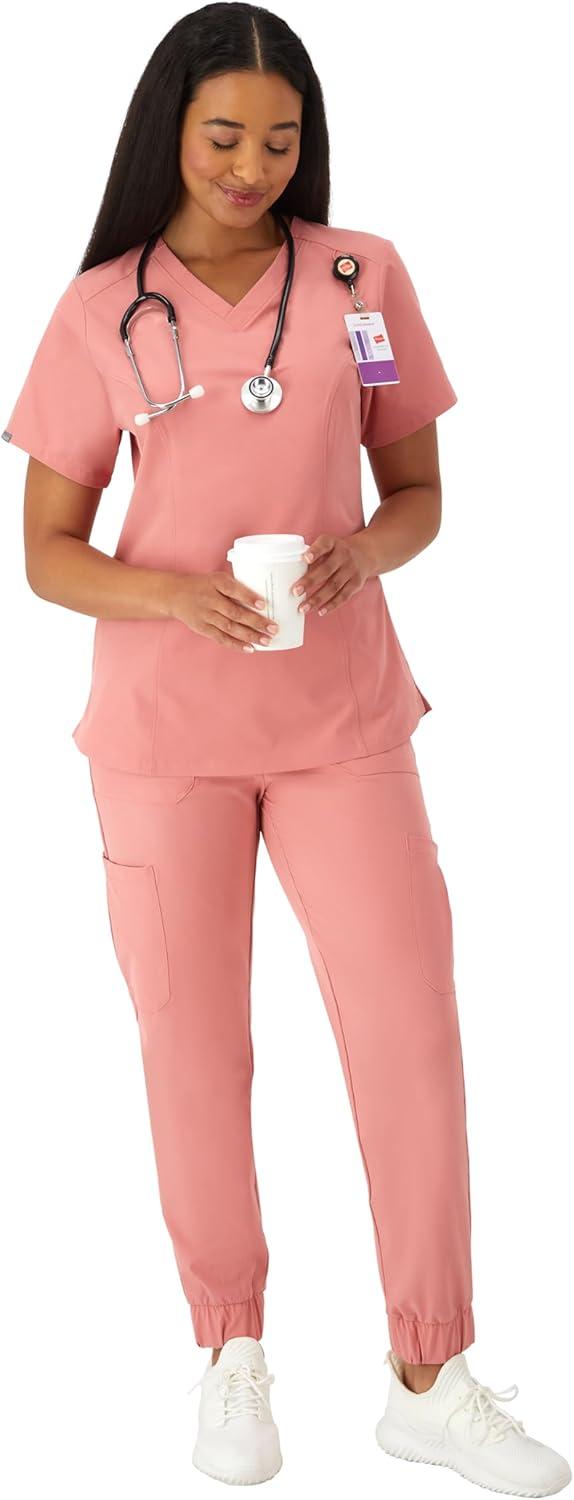 imageHanes Womens Scrubs Healthcare Top with VNeckline MoistureWicking Stretch Scrub ShirtsRose Ranch Pink