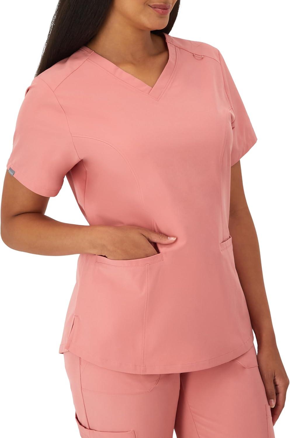 imageHanes Womens Scrubs Healthcare Top with VNeckline MoistureWicking Stretch Scrub ShirtsRose Ranch Pink