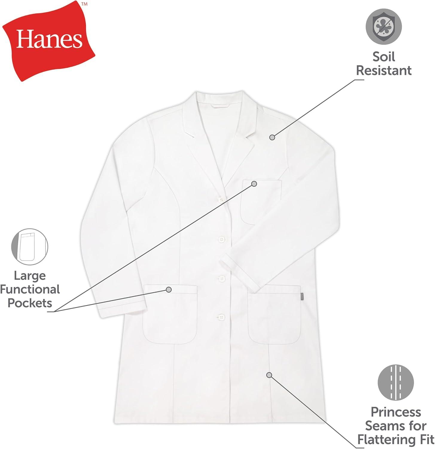 imageHanes Womens Scrubs Lab Coat Healthcare Lab Coat Scrubs Jacket With Pockets Soil amp Water ResistantMarble White