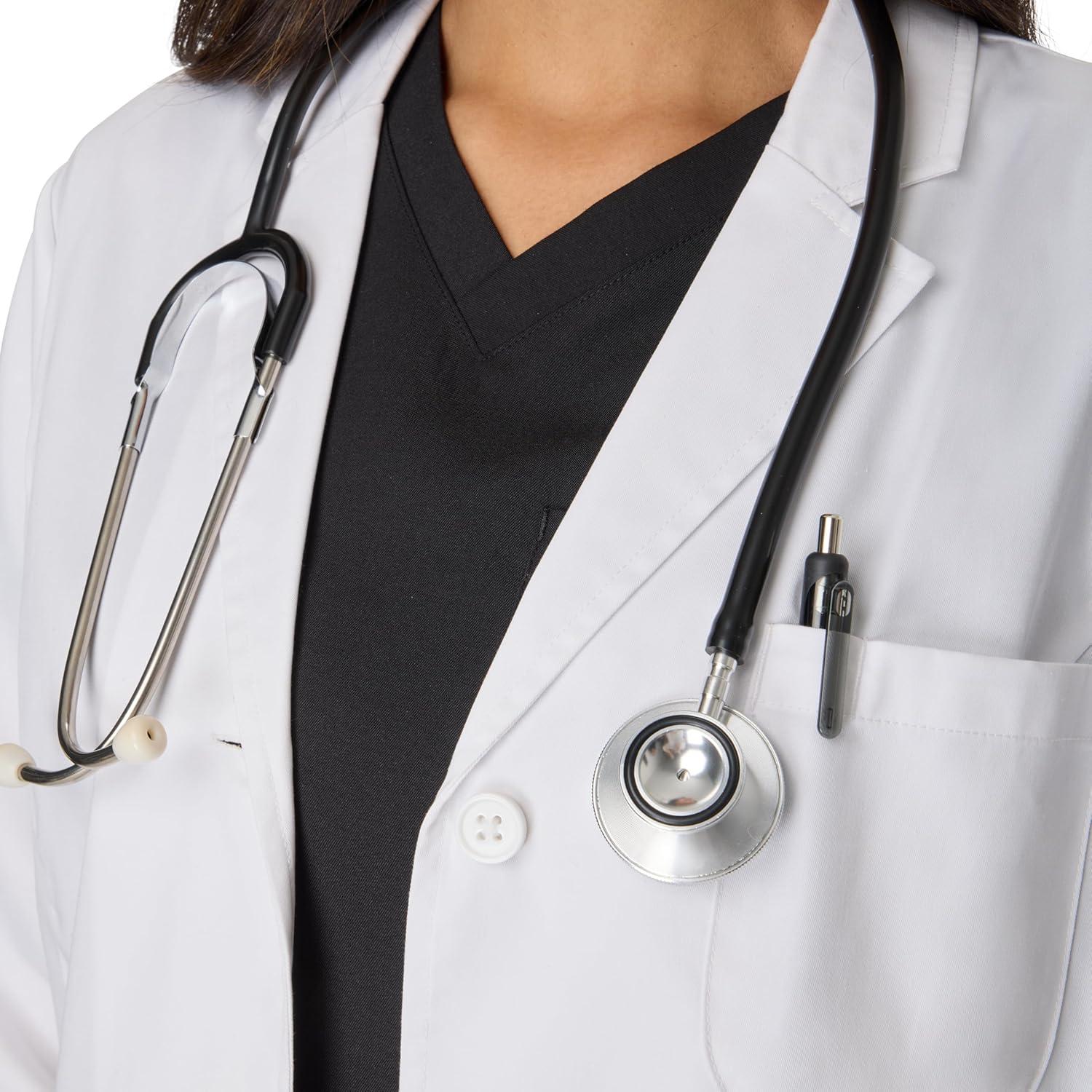 imageHanes Womens Scrubs Lab Coat Healthcare Lab Coat Scrubs Jacket With Pockets Soil amp Water ResistantMarble White