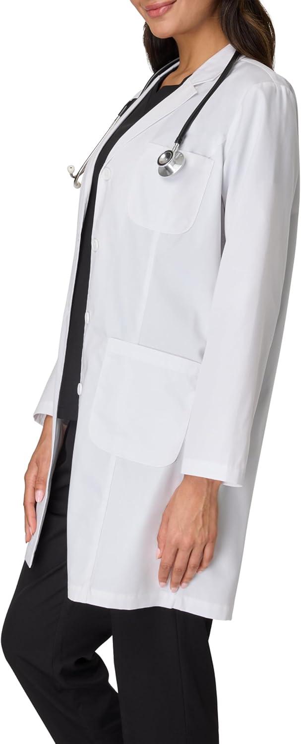 imageHanes Womens Scrubs Lab Coat Healthcare Lab Coat Scrubs Jacket With Pockets Soil amp Water ResistantMarble White