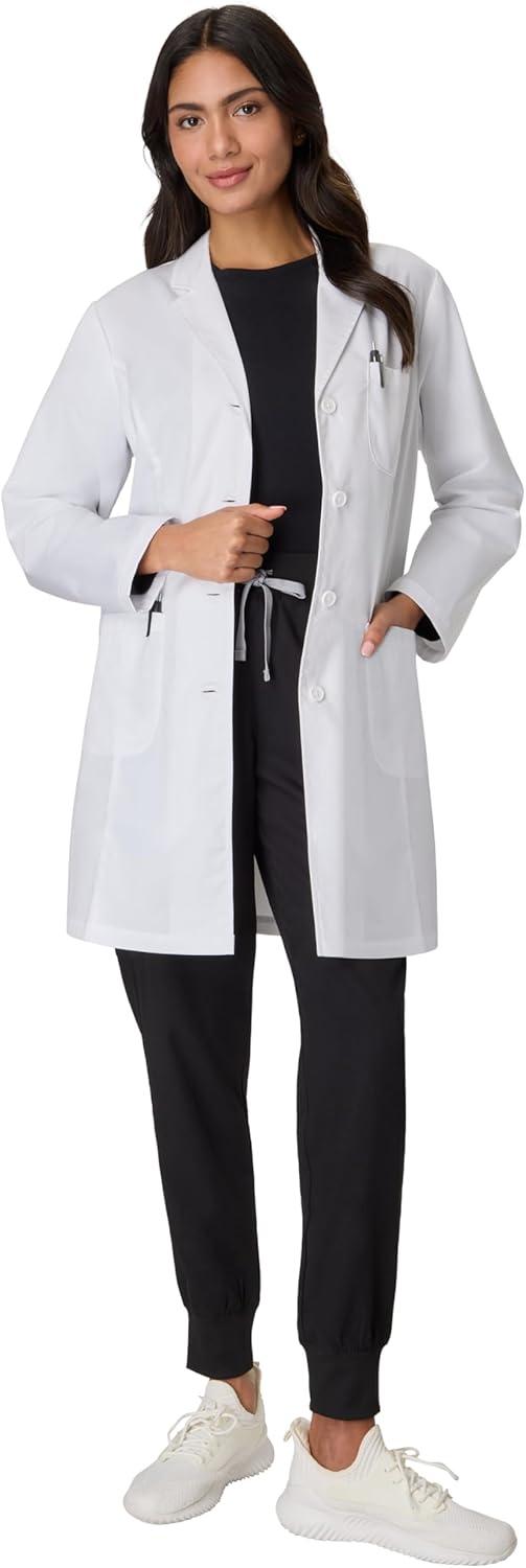 imageHanes Womens Scrubs Lab Coat Healthcare Lab Coat Scrubs Jacket With Pockets Soil amp Water ResistantMarble White