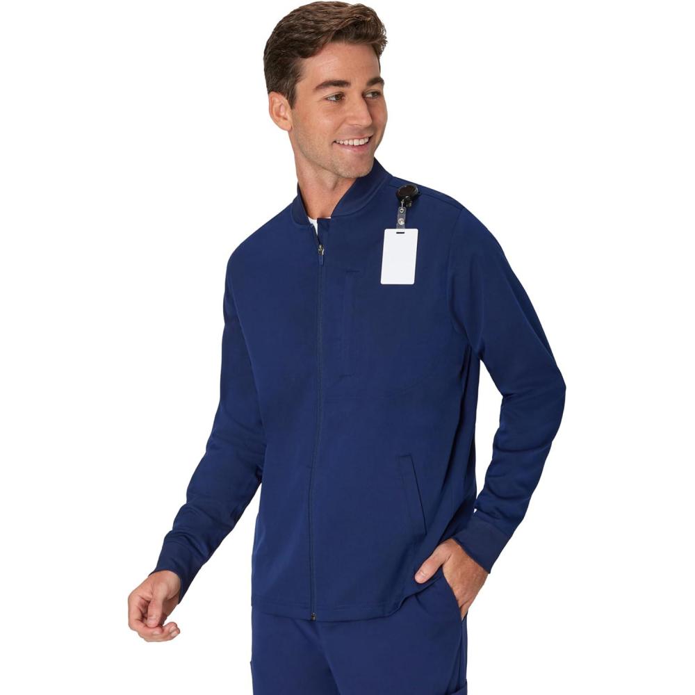 imageHanes Mens Scrubs Healthcare Jacket Zipup Scrub Jacket for Men Moisturewicking amp Odor ControlAthletic Navy
