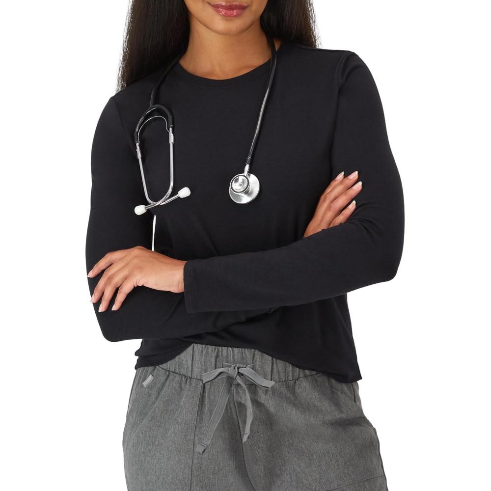 imageHanes Womens Comfort Fit Scrubs Underscrub Supersoft Viscose from Bamboo Long Sleeve ShirtNew Ebony