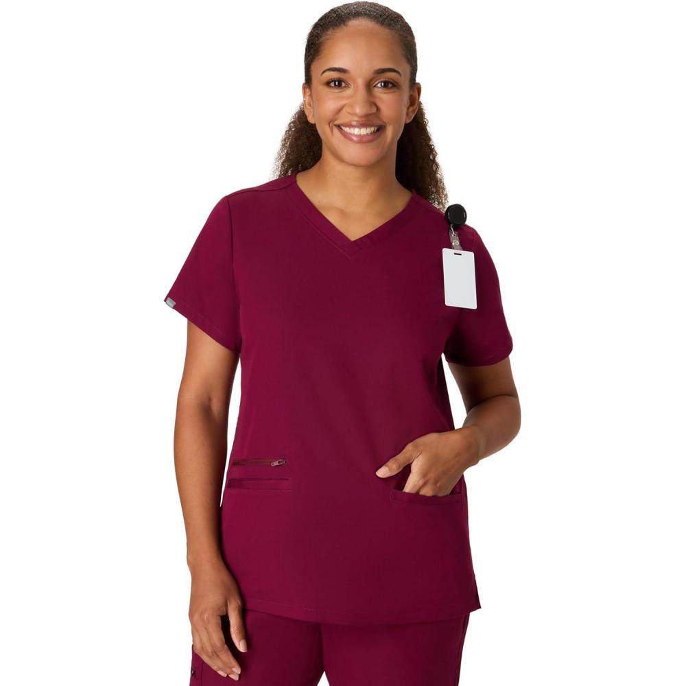imageHanes Womens Hanes Womens Premium Scrubs Top with Pockets Comfort Fit Scrubs for Women Nurse EssentialsAfternoon Burgundy