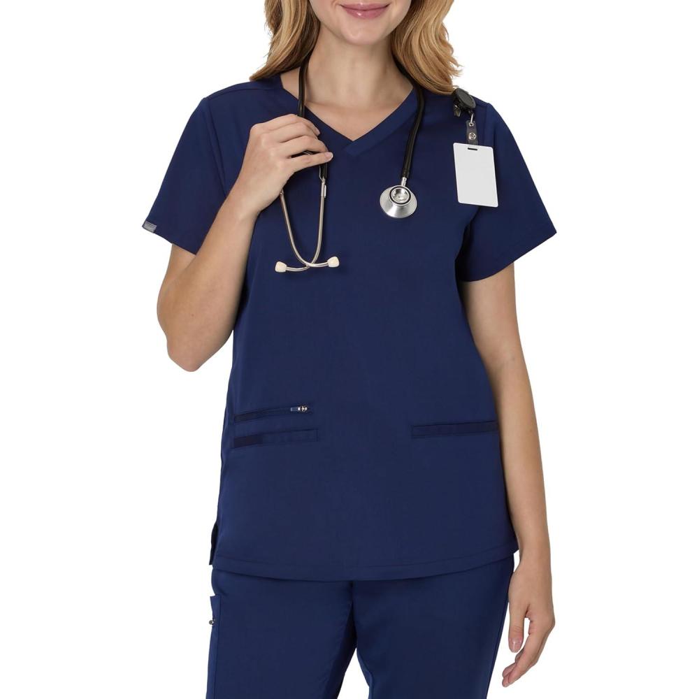 imageHanes Womens Hanes Womens Premium Scrubs Top with Pockets Comfort Fit Scrubs for Women Nurse EssentialsAthletic Navy