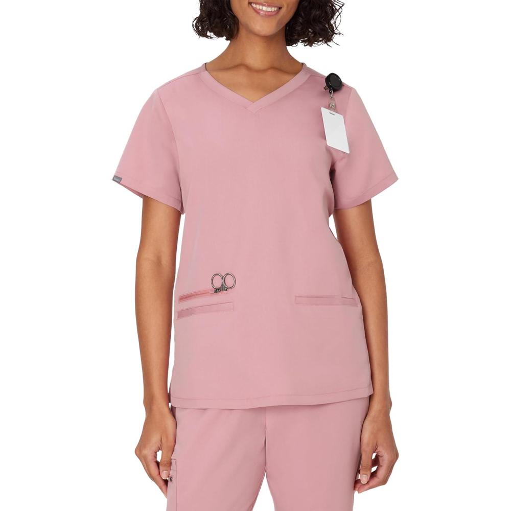 imageHanes Womens Hanes Womens Premium Scrubs Top with Pockets Comfort Fit Scrubs for Women Nurse EssentialsPink Mauve